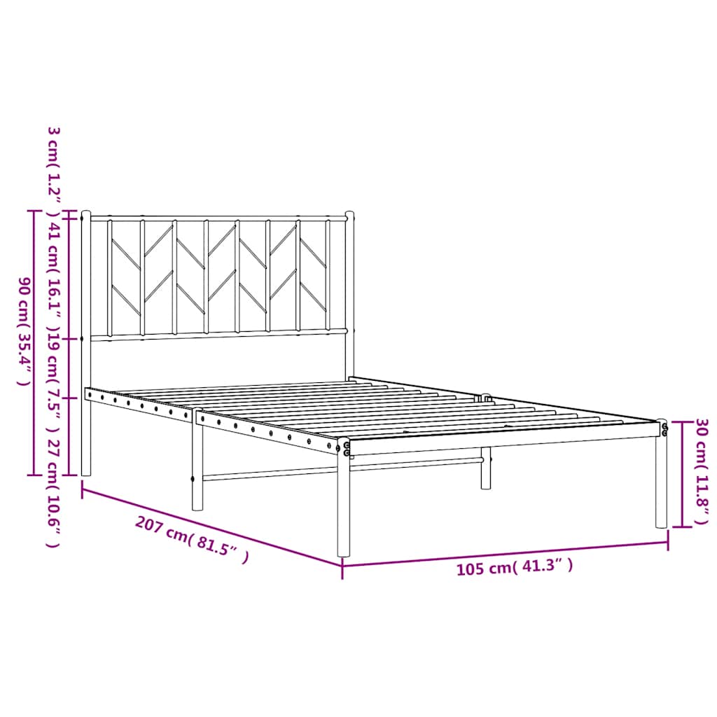Sengeramme i metall med hodegavl svart 100x200 cm