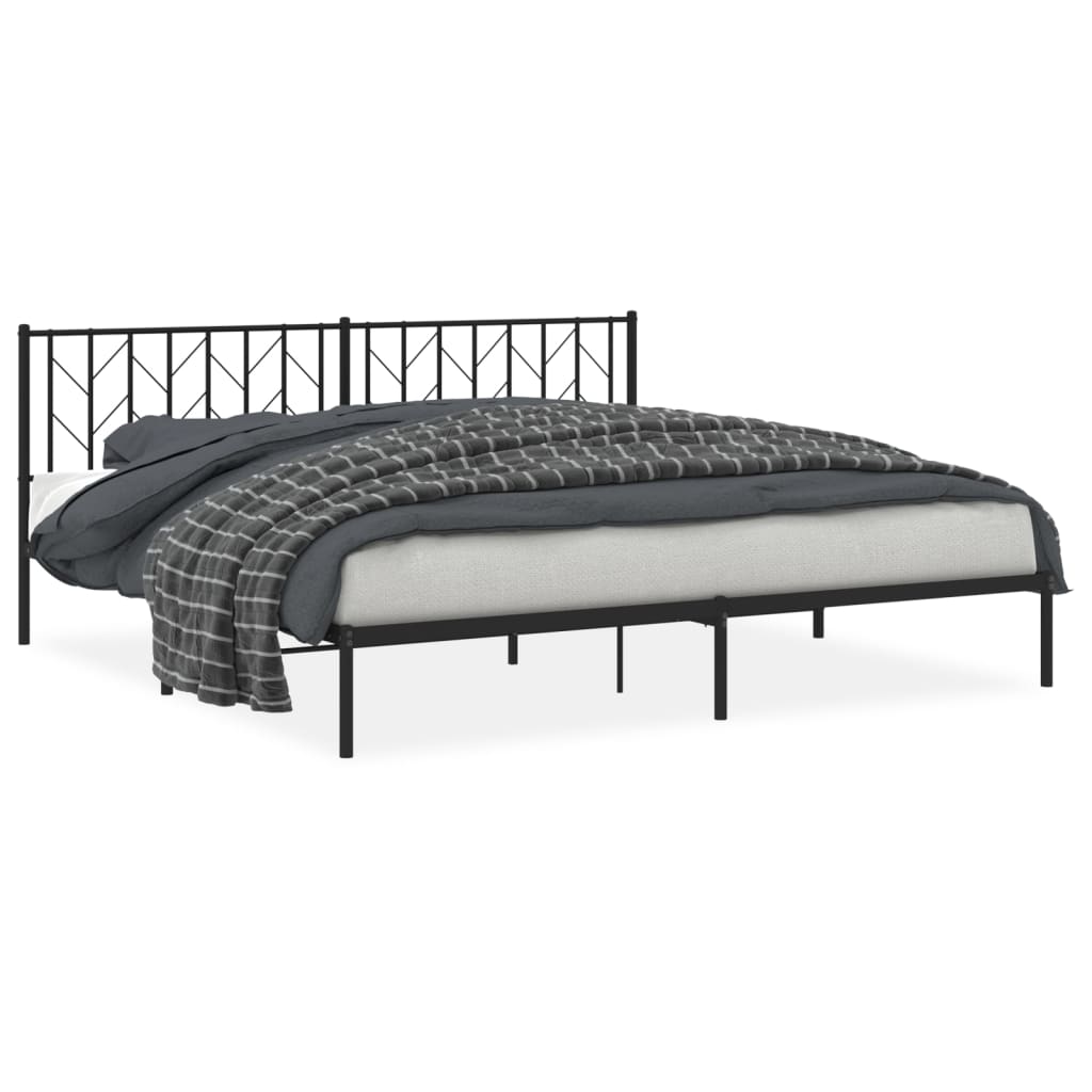 Sengeramme i metall med sengegavl svart 200x200 cm