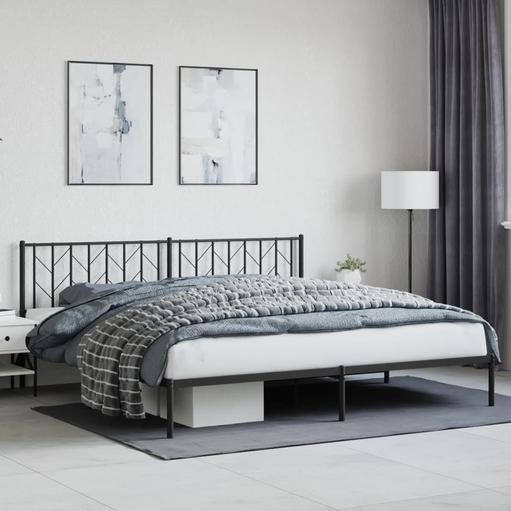 Sengeramme i metall med sengegavl svart 200x200 cm