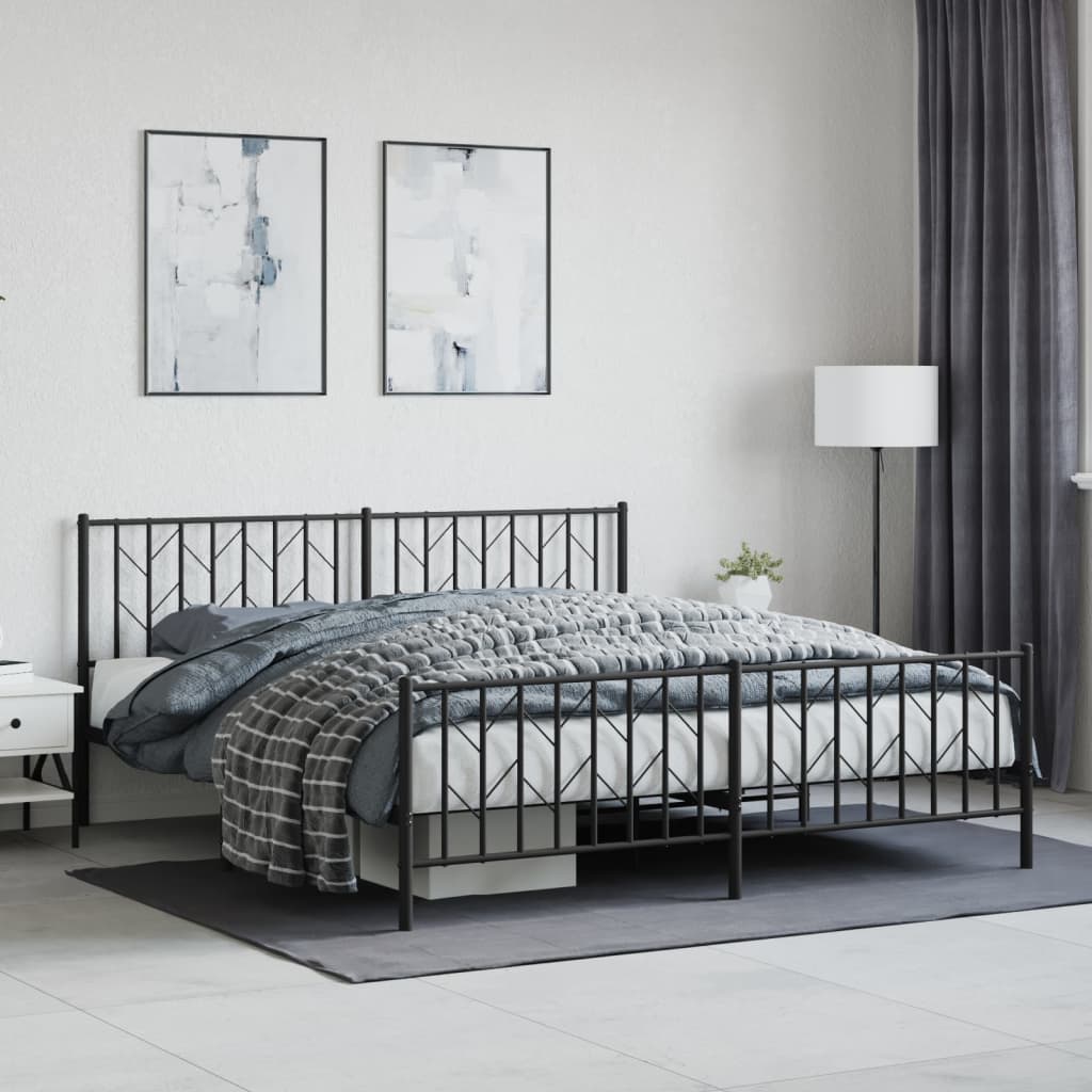 Sengeramme i metall uten madrass med fotgavl svart 180x200 cm