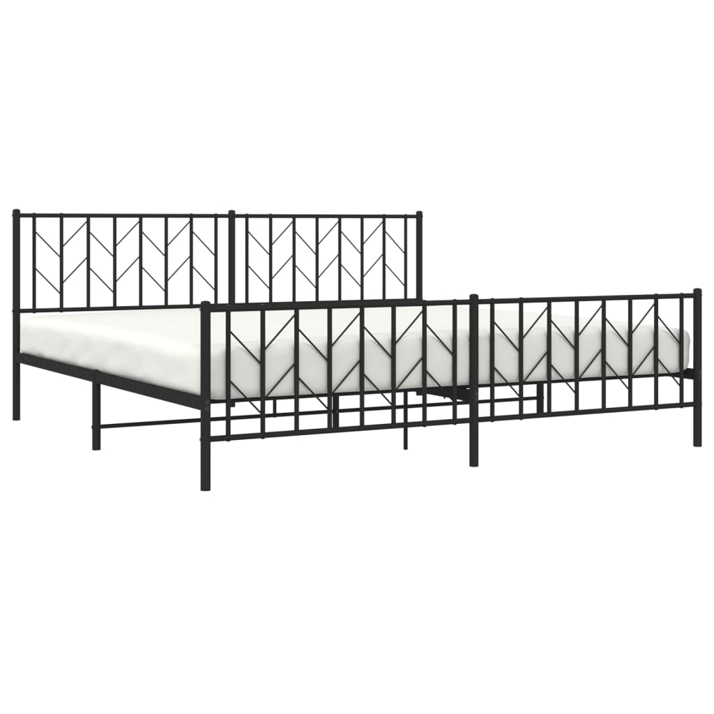 Sengeramme i metall med hode- og fotgavl svart 200x200 cm