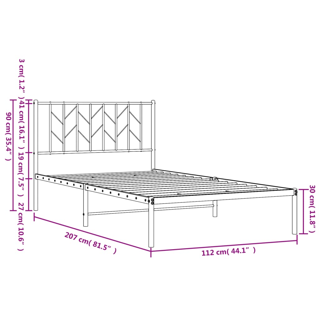 Sengeramme i metall med hodegavl hvit 107x203 cm