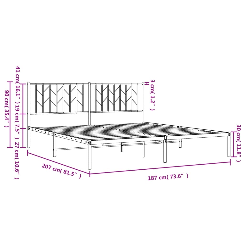 Sengeramme i metall med sengegavl hvit 180x200 cm