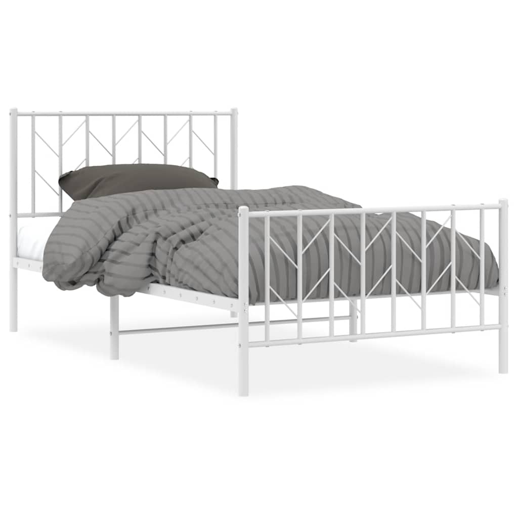 Sengeramme i metall med hode- og fotgavl hvit 100x200 cm
