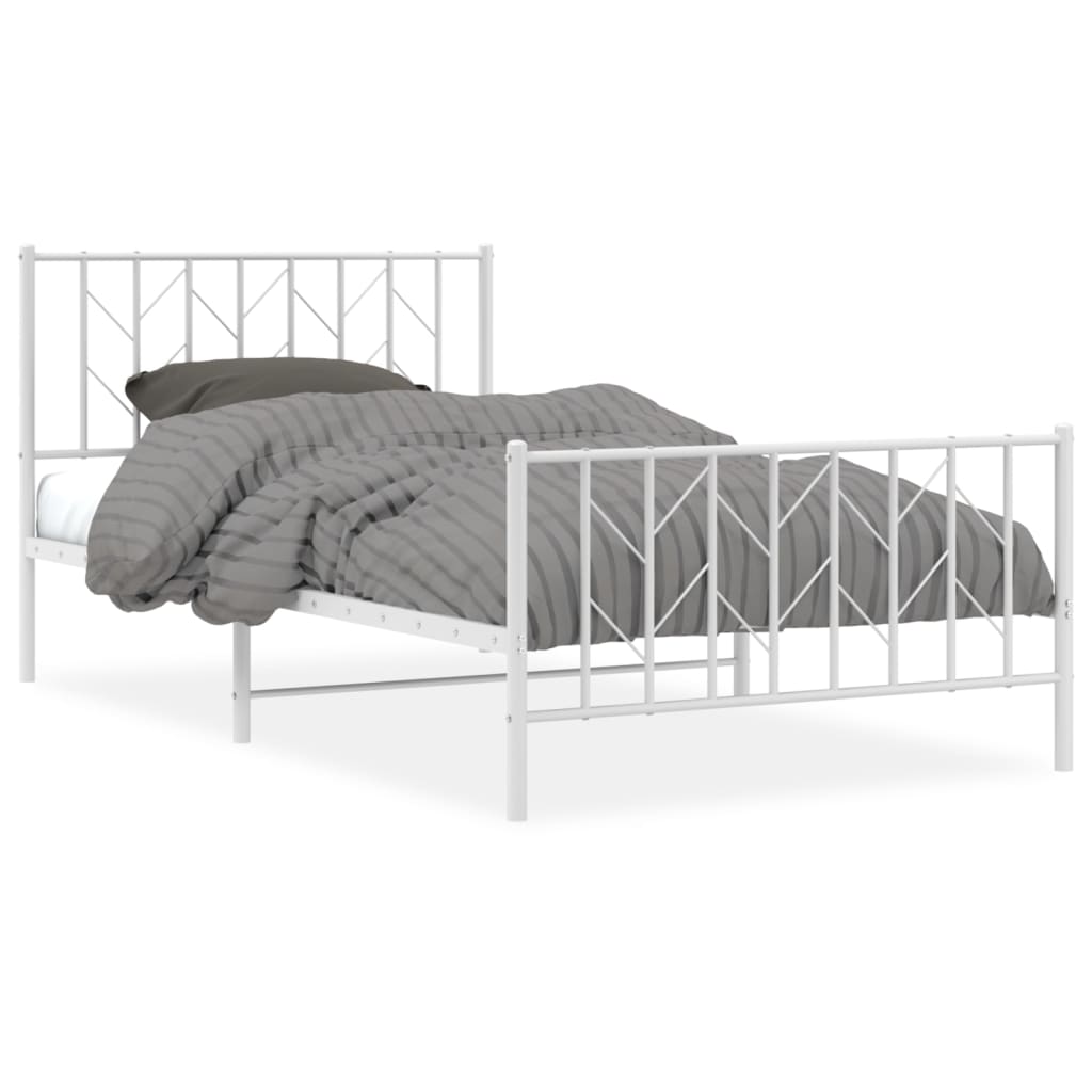 Sengeramme i metall med hode- og fotgavl hvit 107x203 cm