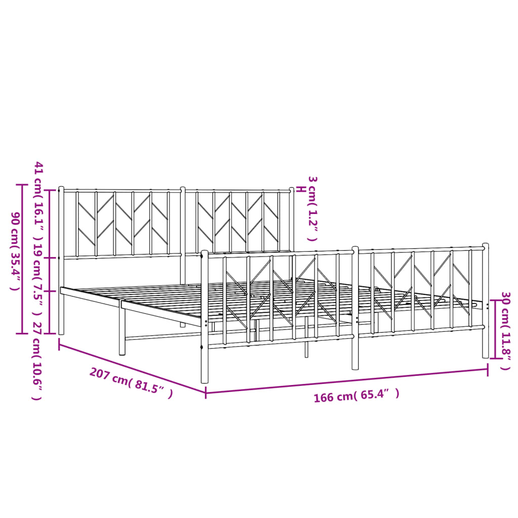 Sengeramme i metall med hode- og fotgavl hvit 160x200 cm