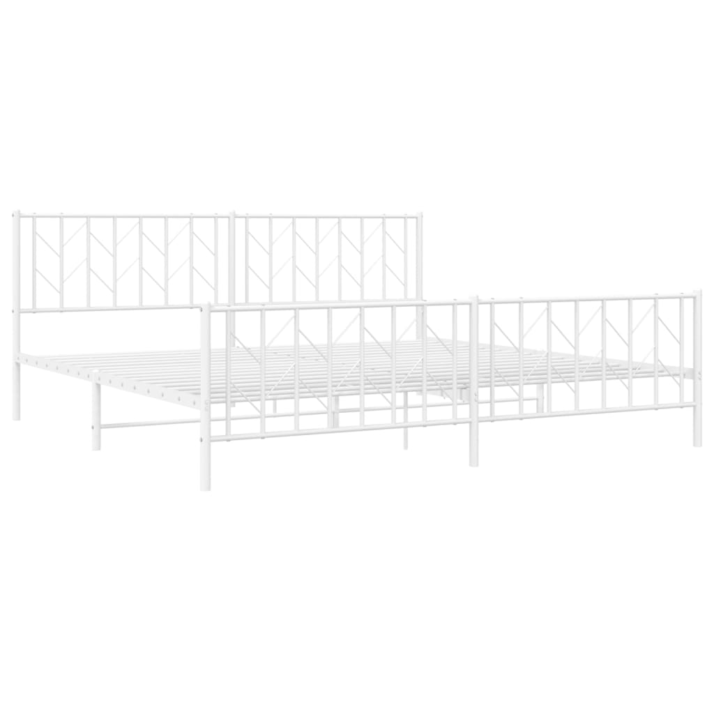 Sengeramme i metall med hode- og fotgavl hvit 200x200 cm