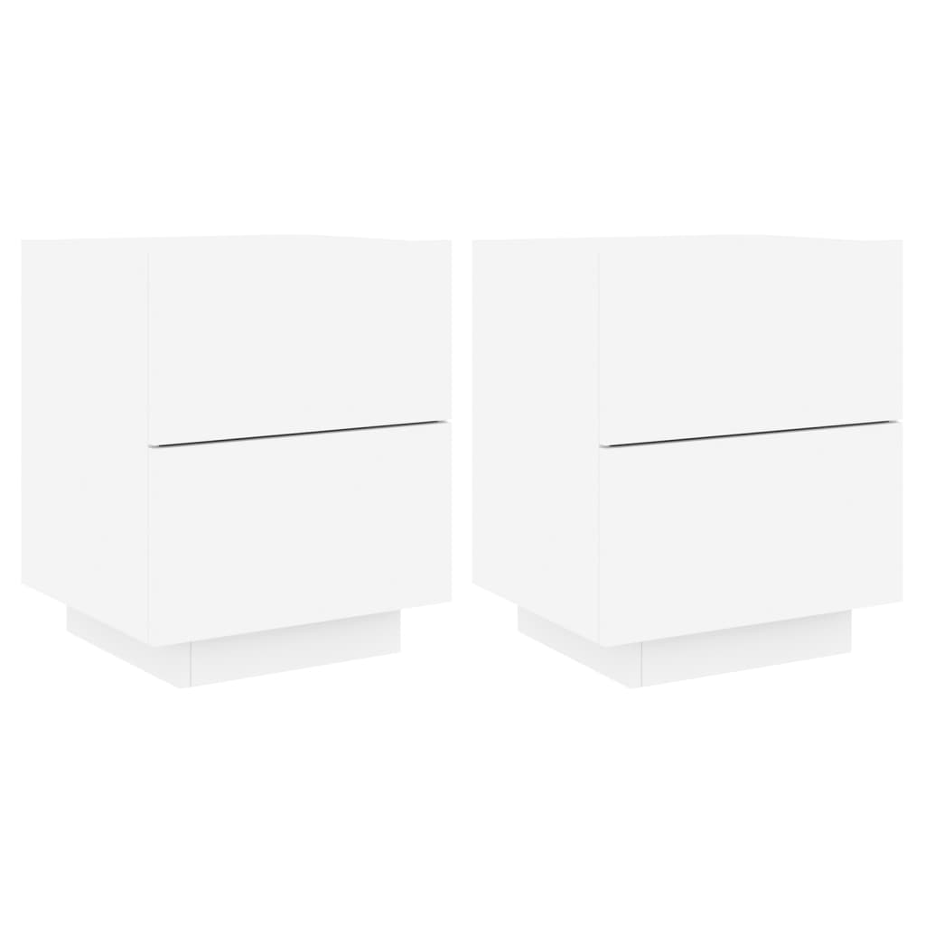 Nattbord med LED 2 stk hvit konstruert tre
