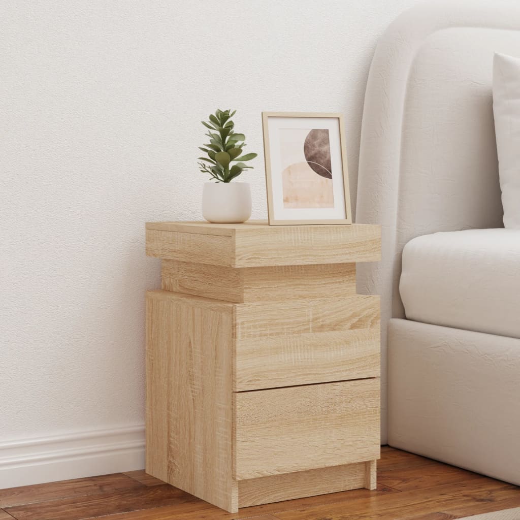 Nattbord med LED sonoma eik 35x39x55 cm