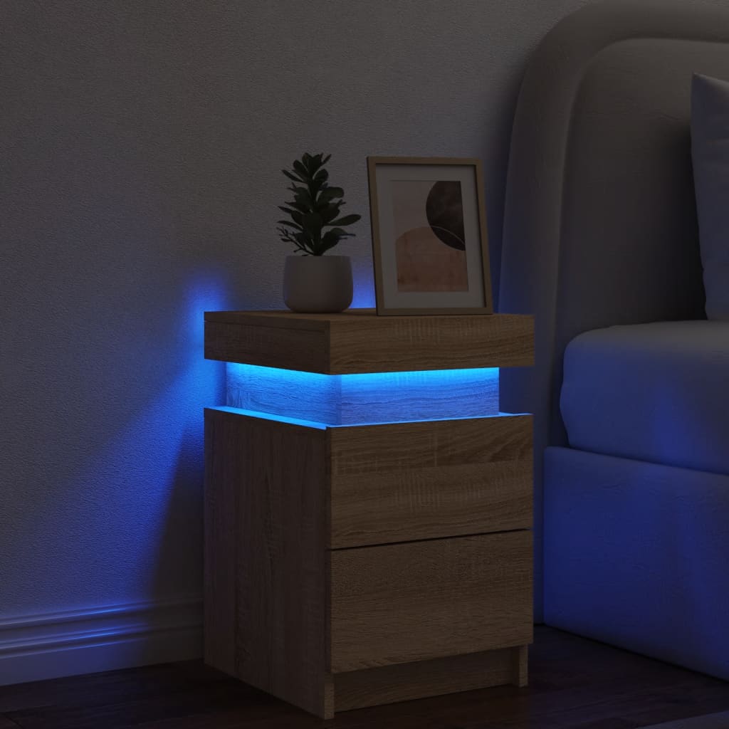 Nattbord med LED sonoma eik 35x39x55 cm