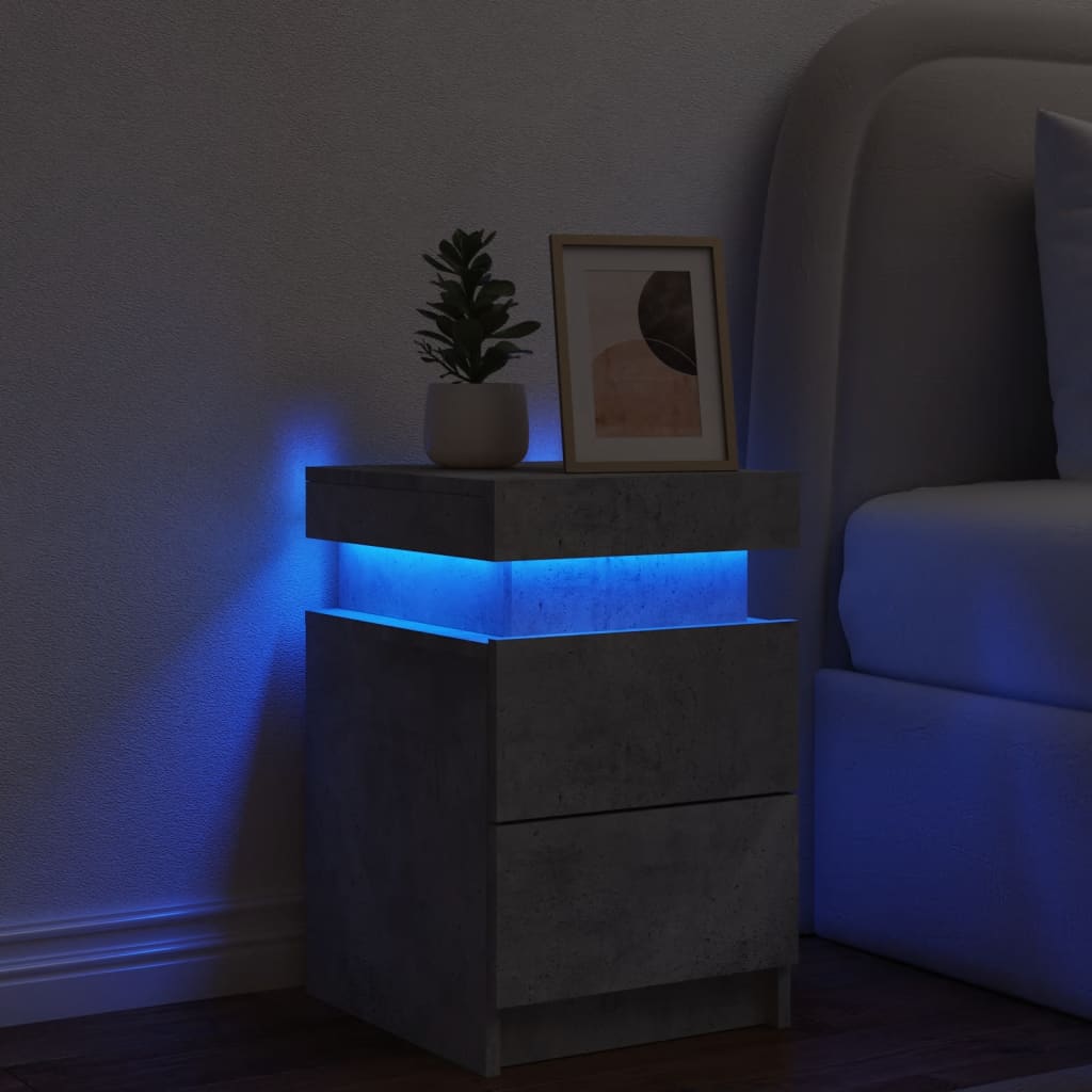 Nattbord med LED betonggrå 35x39x55 cm