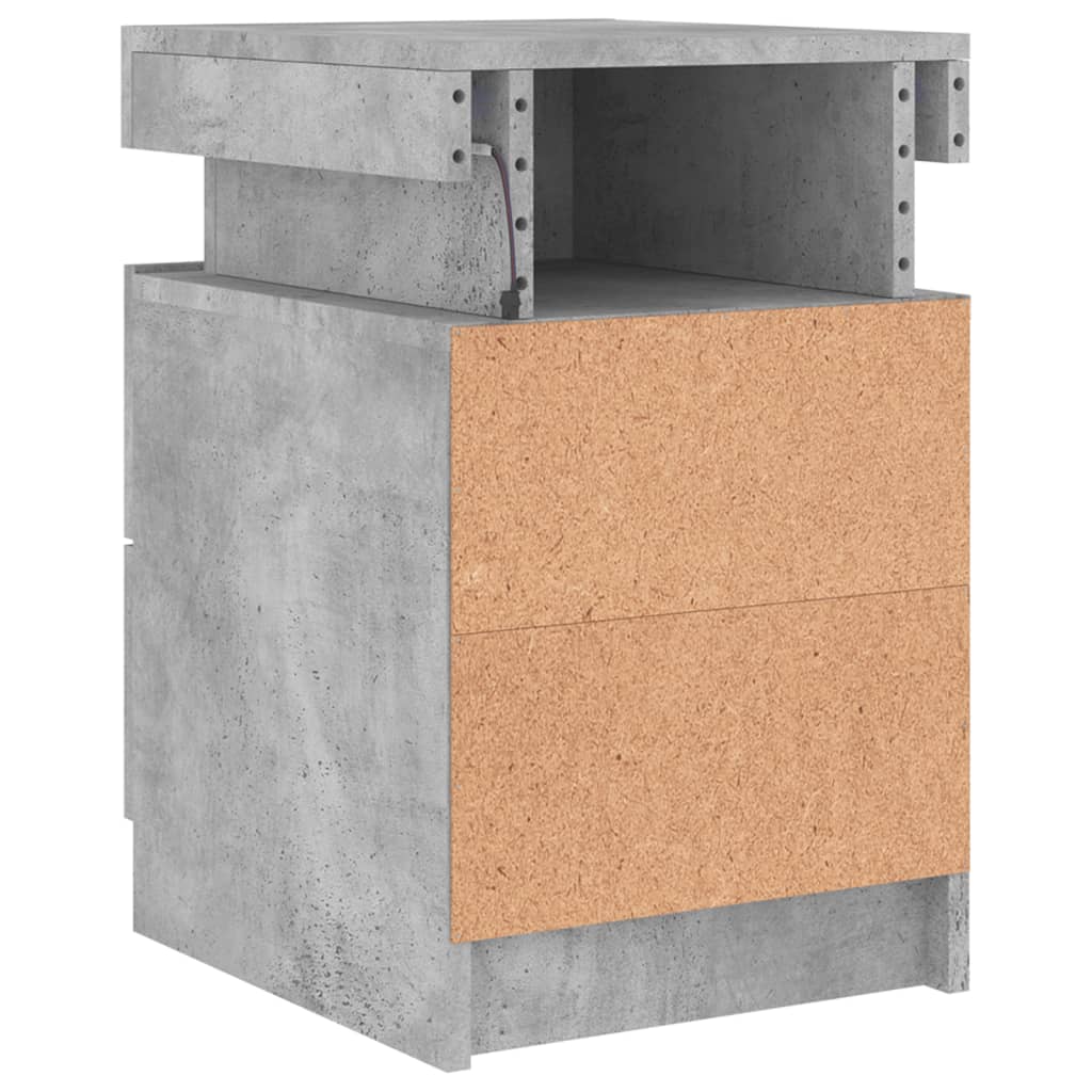 Nattbord med LED betonggrå 35x39x55 cm