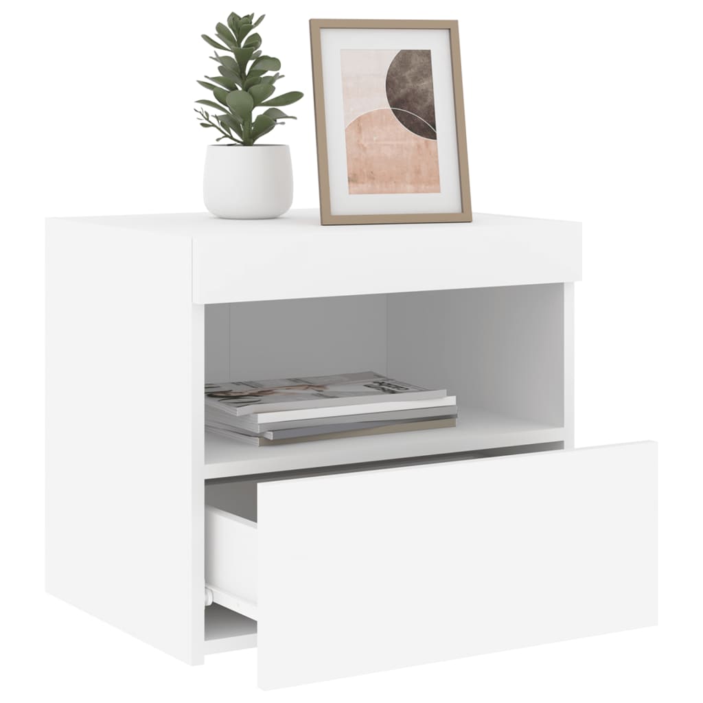 Nattbord med LED hvit 50x40x45 cm