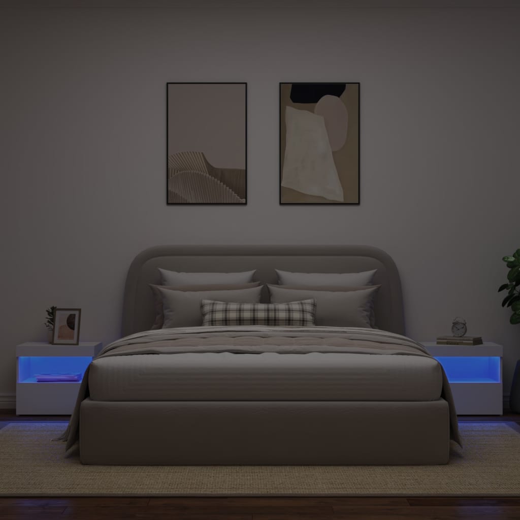 Nattbord med LED 2 stk hvit 50x40x45 cm