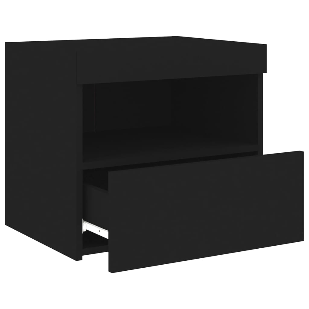 Nattbord med LED svart 50x40x45 cm