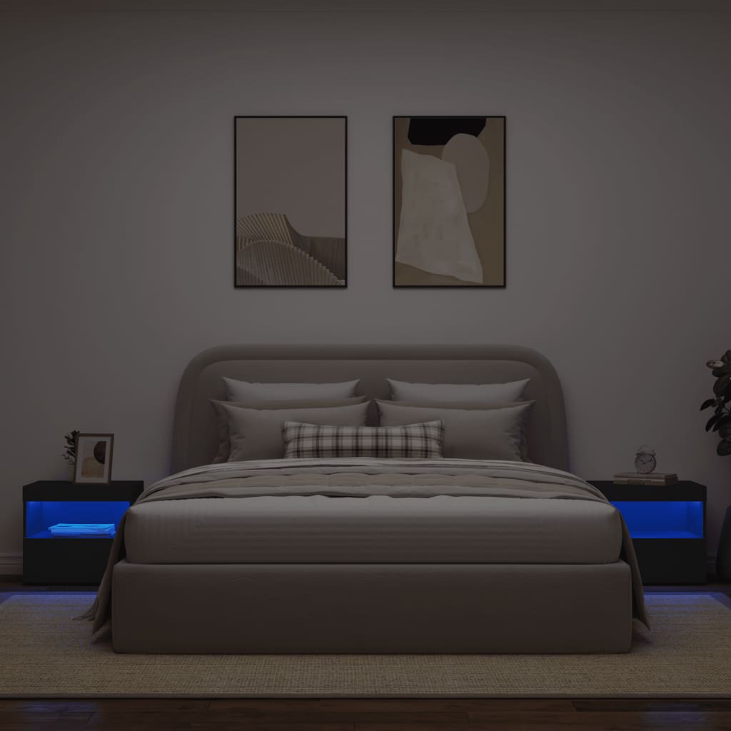 Nattbord med LED 2 stk svart 50x40x45 cm