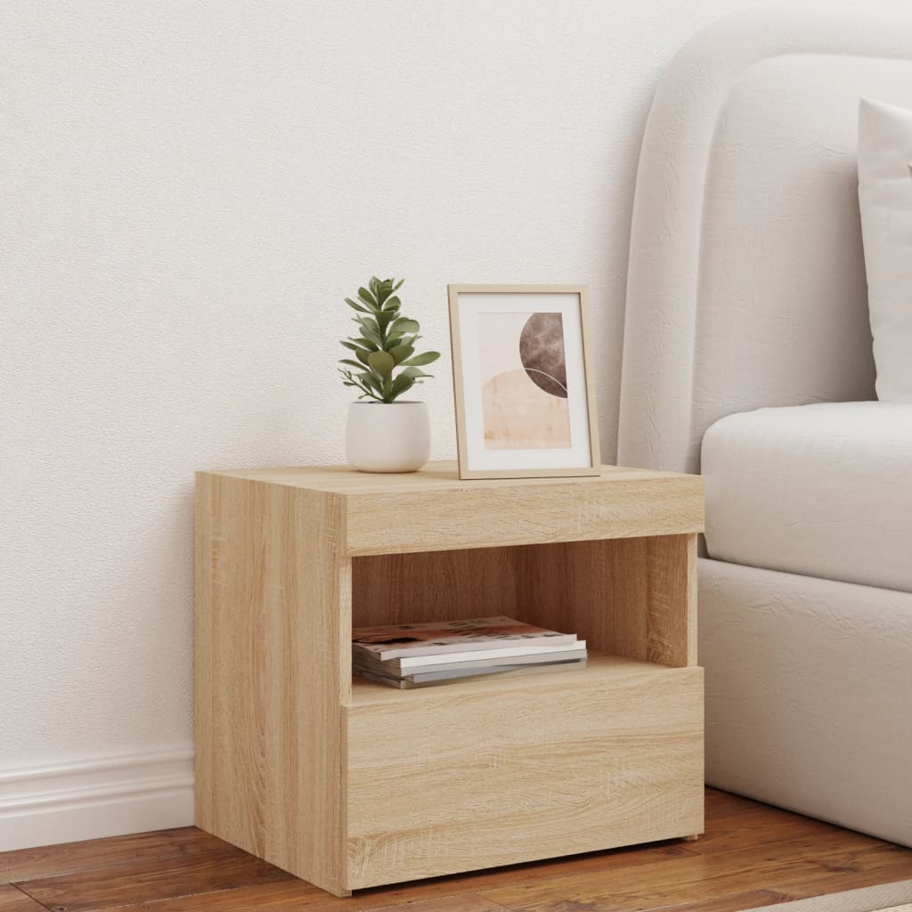 Nattbord med LED sonoma eik 50x40x45 cm