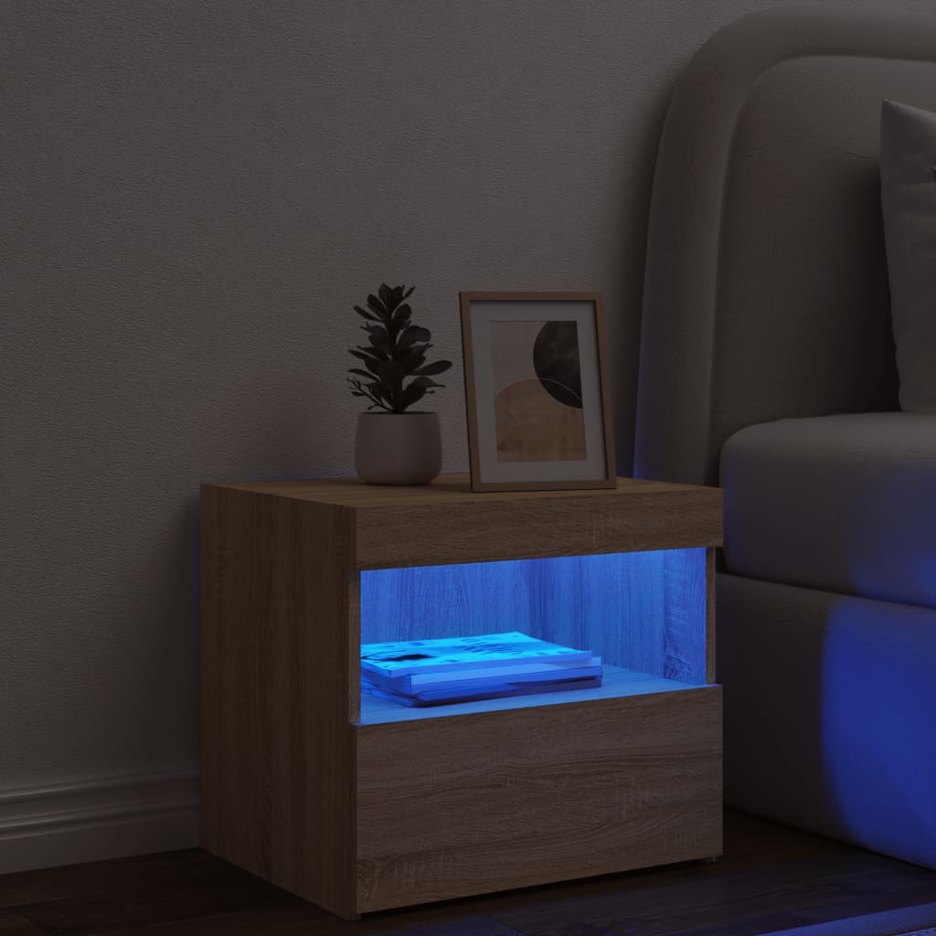 Nattbord med LED sonoma eik 50x40x45 cm