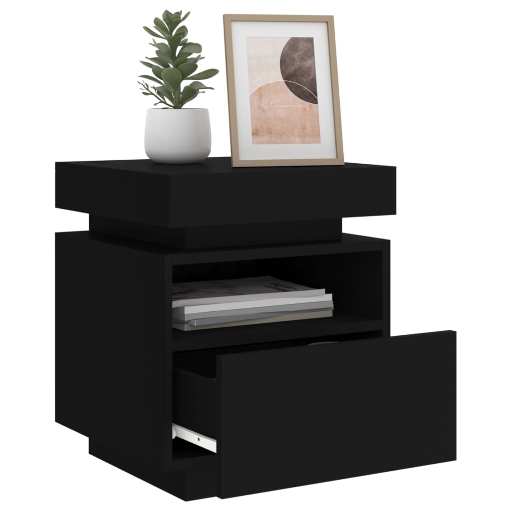 Nattbord med LED svart 40x39x48,5 cm