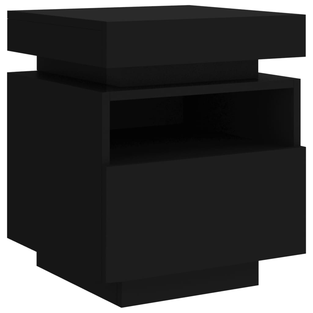 Nattbord med LED svart 40x39x48,5 cm