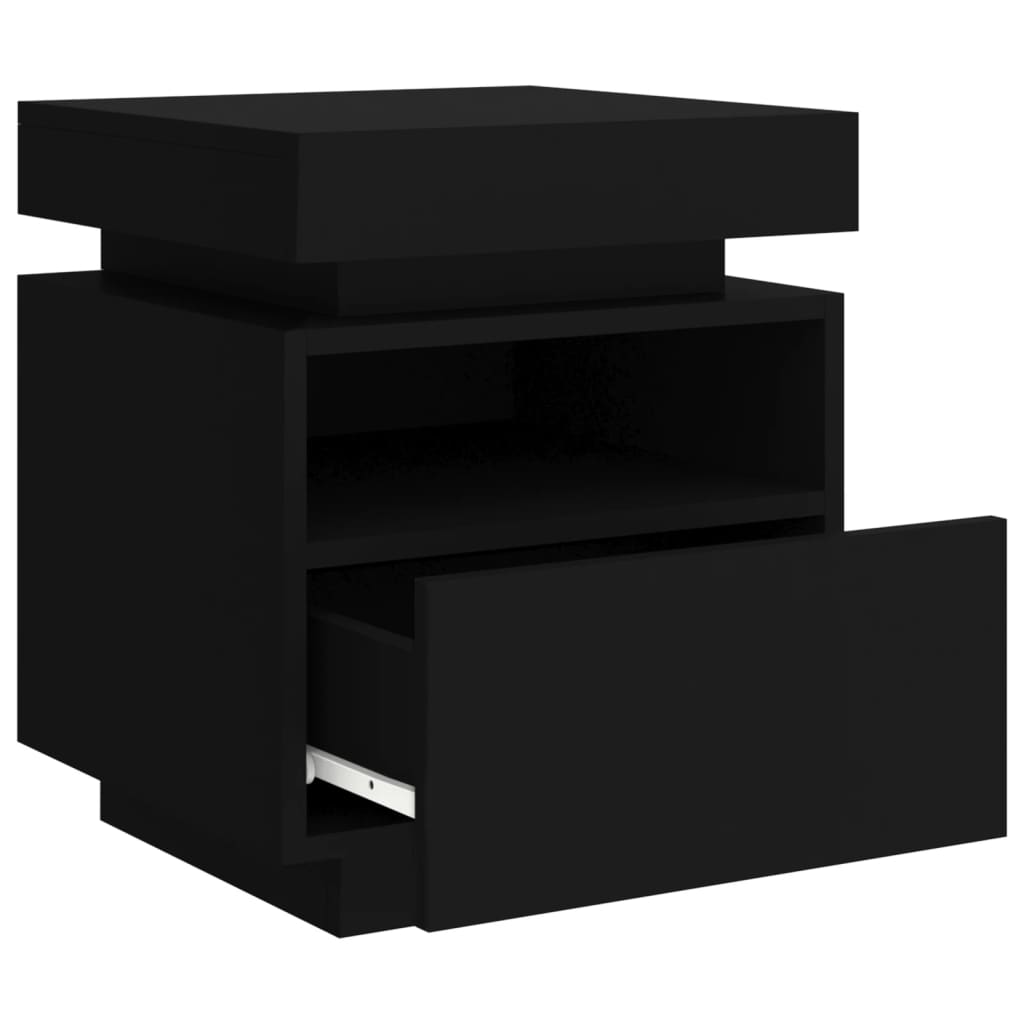 Nattbord med LED svart 40x39x48,5 cm
