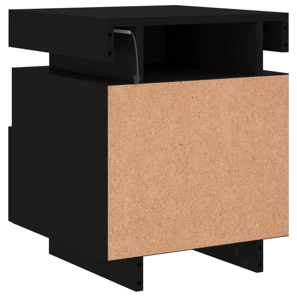 Nattbord med LED svart 40x39x48,5 cm