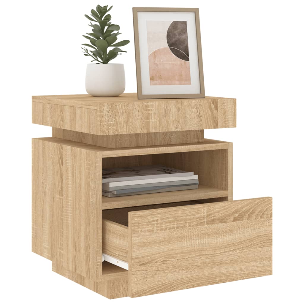 Nattbord med LED sonoma eik 40x39x48,5 cm