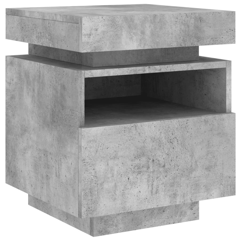 Nattbord med LED betonggrå 40x39x48,5 cm