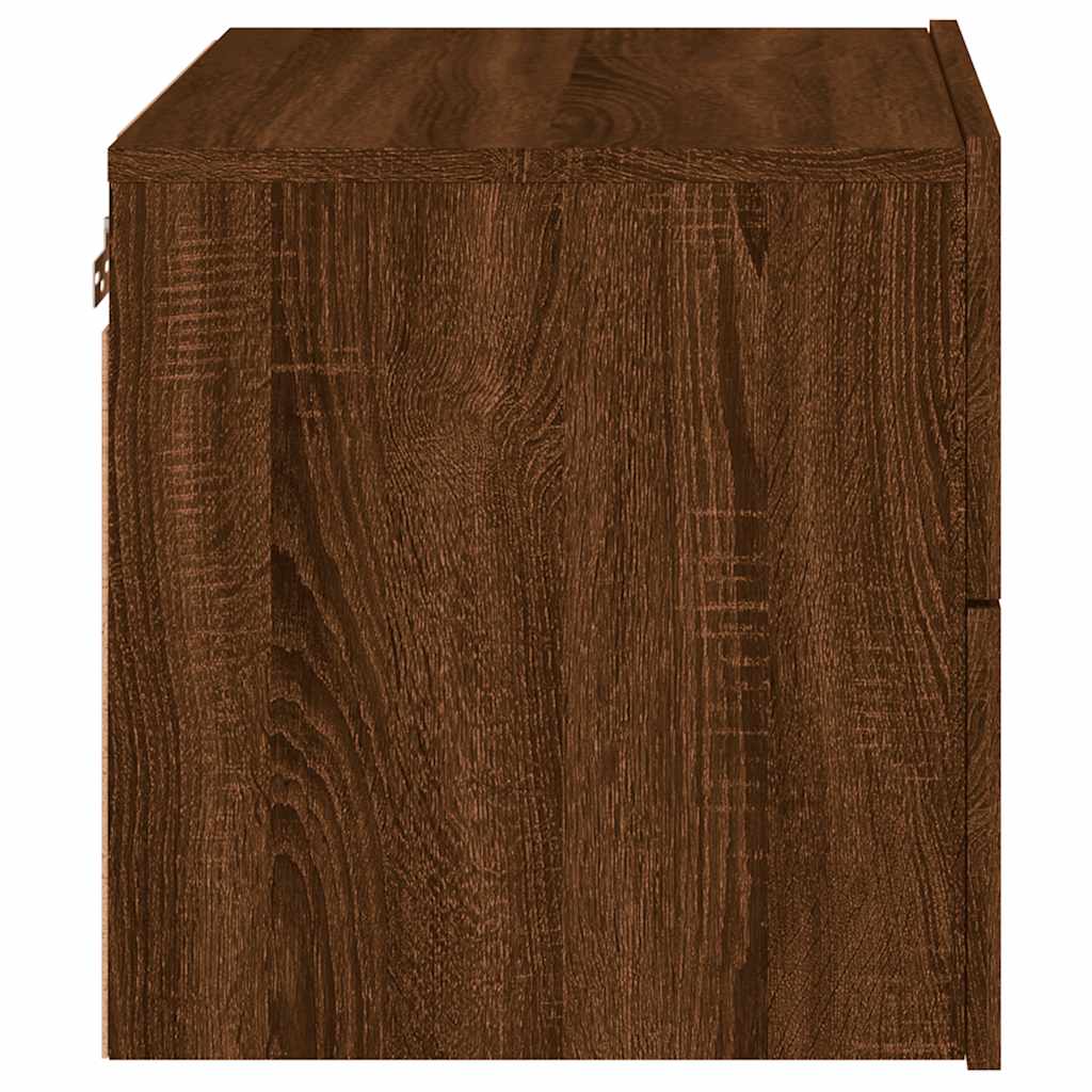 Vegghengte nattbord med LED-lys 2 stk brun eik