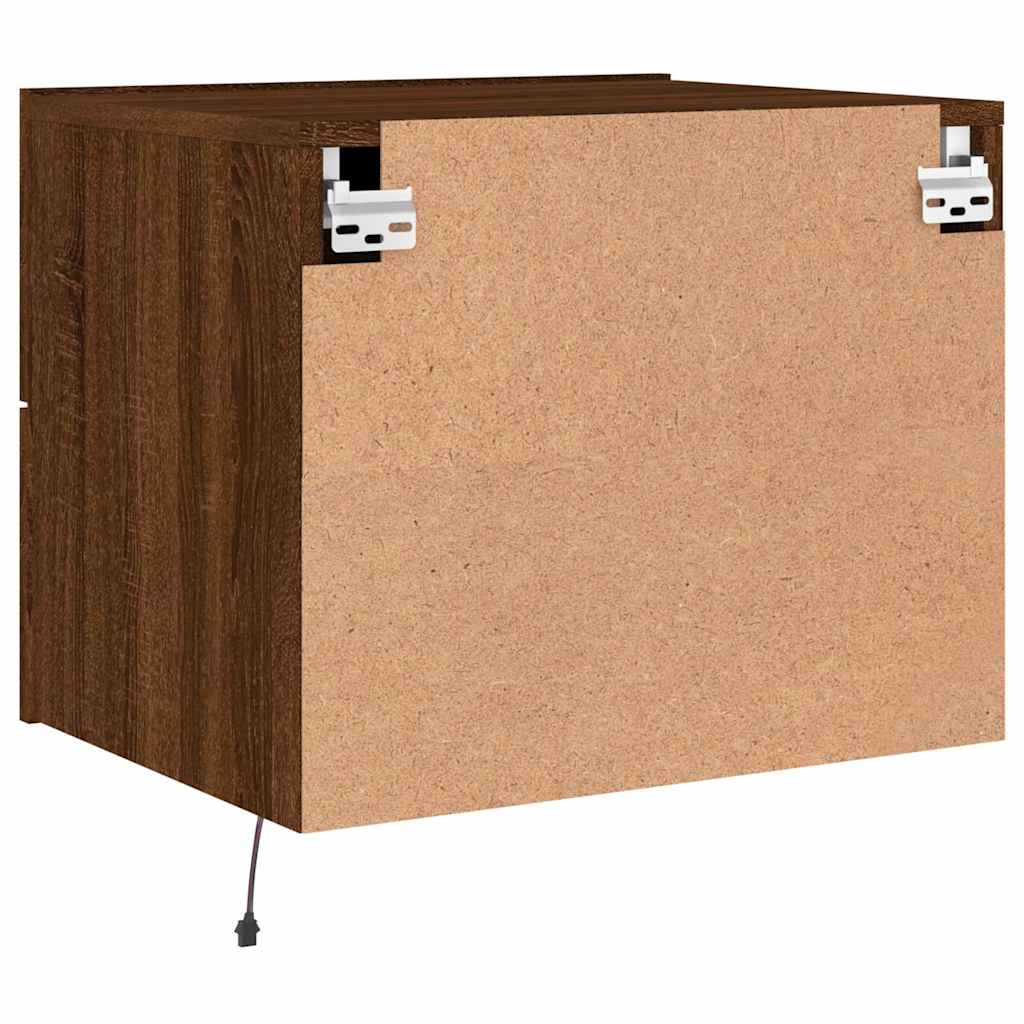 Vegghengte nattbord med LED-lys 2 stk brun eik