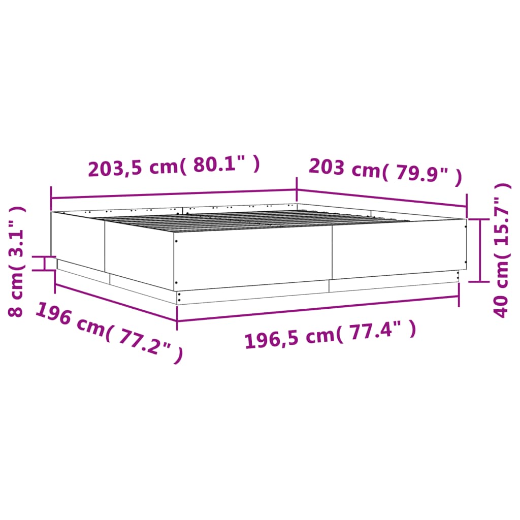 Sengeramme betonggrå 200x200 cm konstruert tre