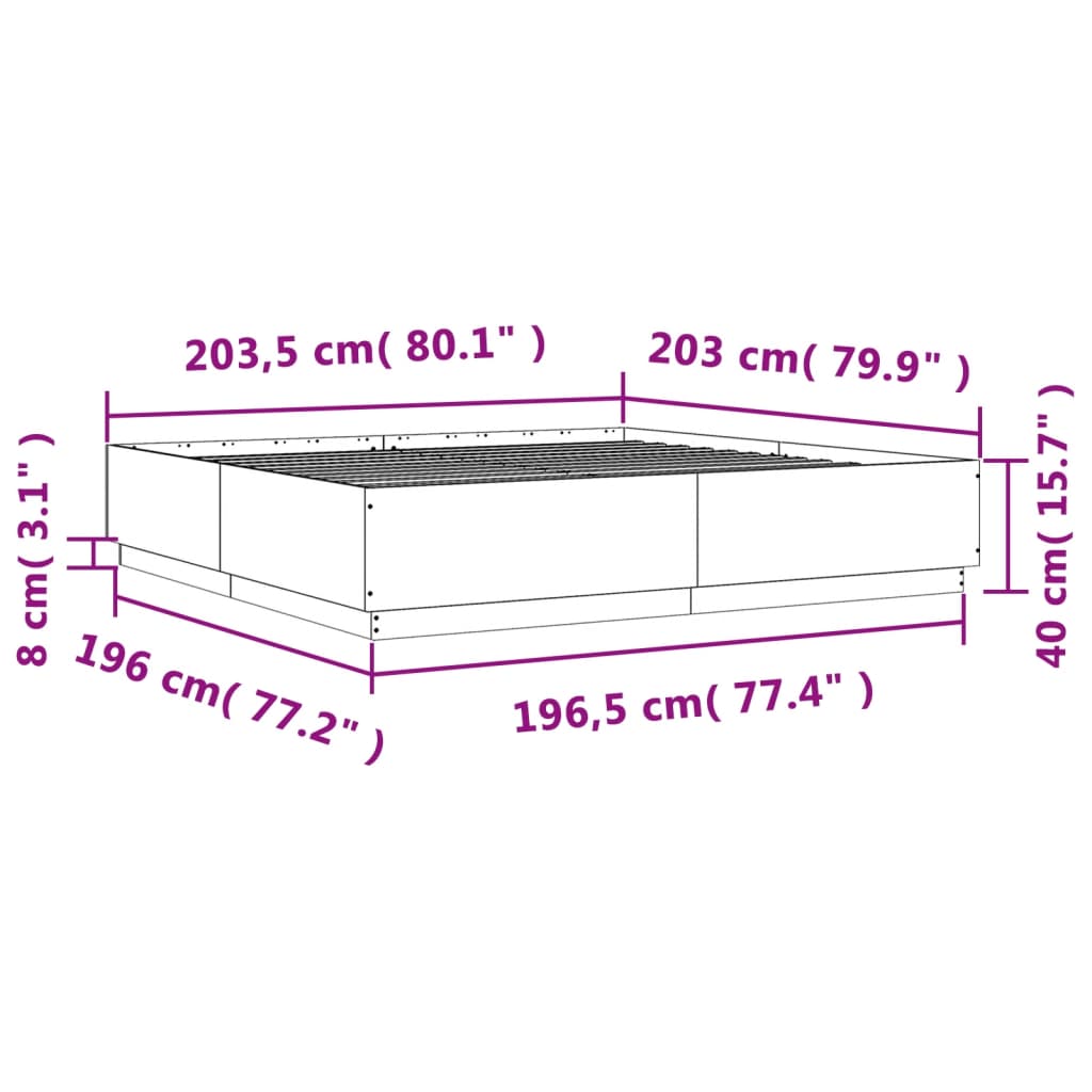 Sengeramme grå sonoma 200x200 cm konstruert tre