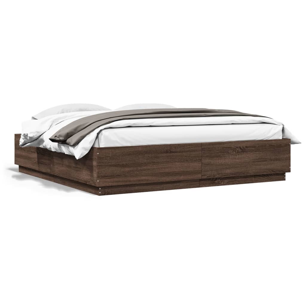 Sengeramme brun eik 200x200 cm konstruert tre