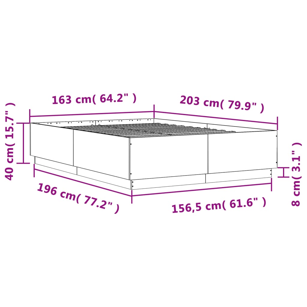 Sengeramme betonggrå 160x200 cm konstruert tre