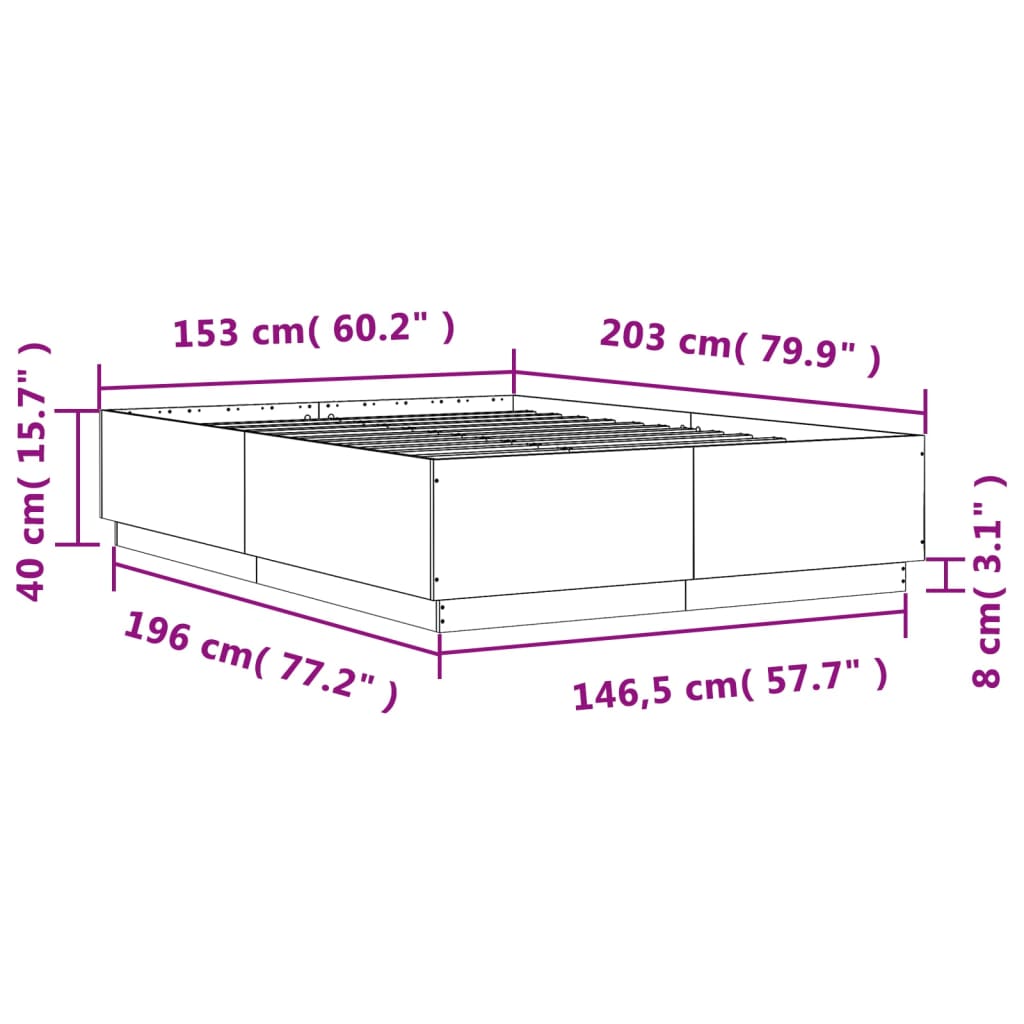 Sengeramme betonggrå 150x200 cm konstruert tre