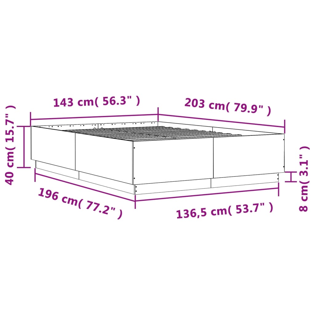 Sengeramme betonggrå 140x200 cm konstruert tre