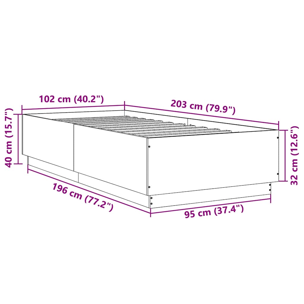 Sengeramme brun eik 100x200 cm konstruert tre