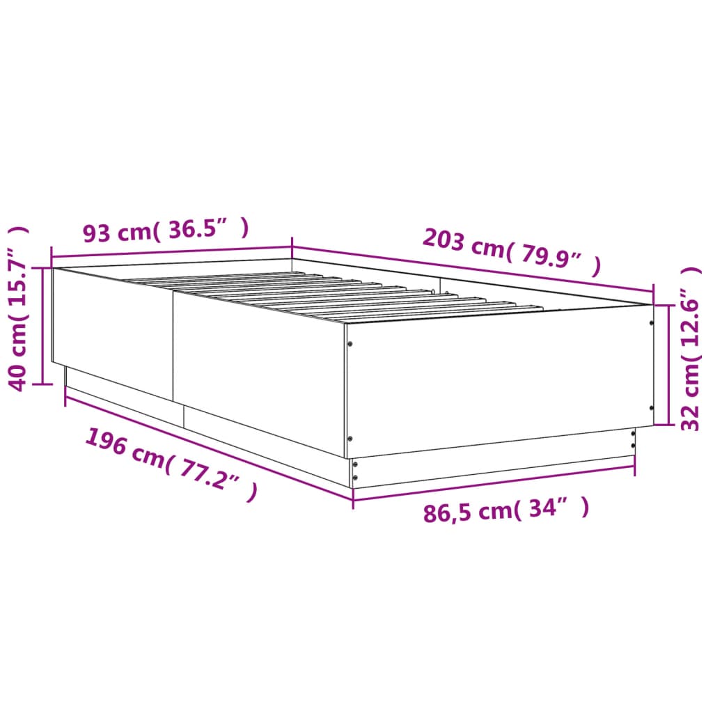 Sengeramme betonggrå 90x200 cm konstruert tre