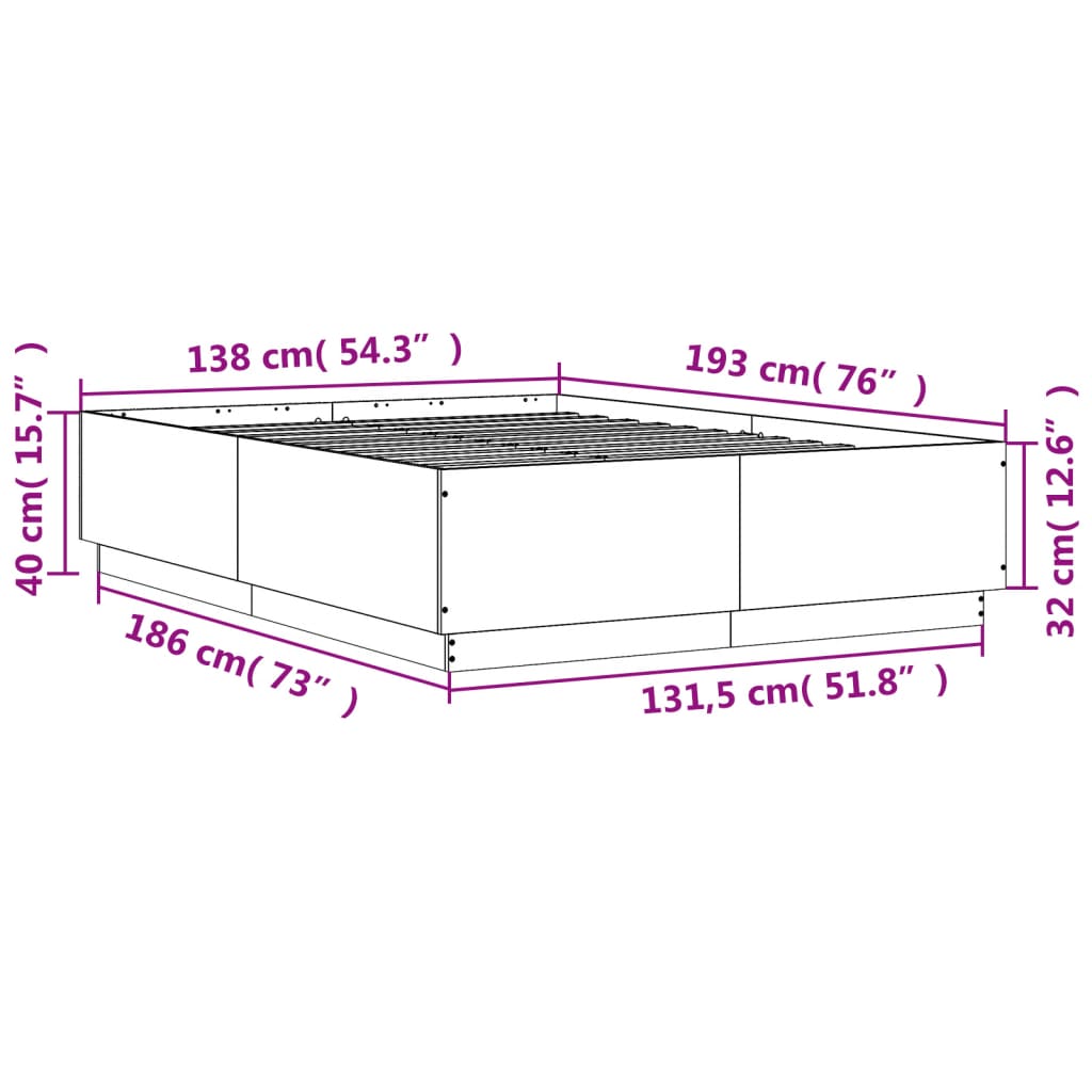 Sengeramme betonggrå 135x190 cm konstruert tre