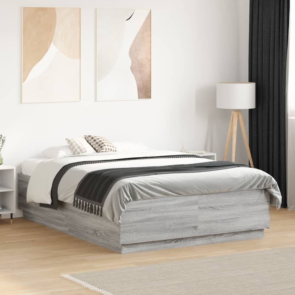 Sengeramme grå sonoma 135x190 cm konstruert tre