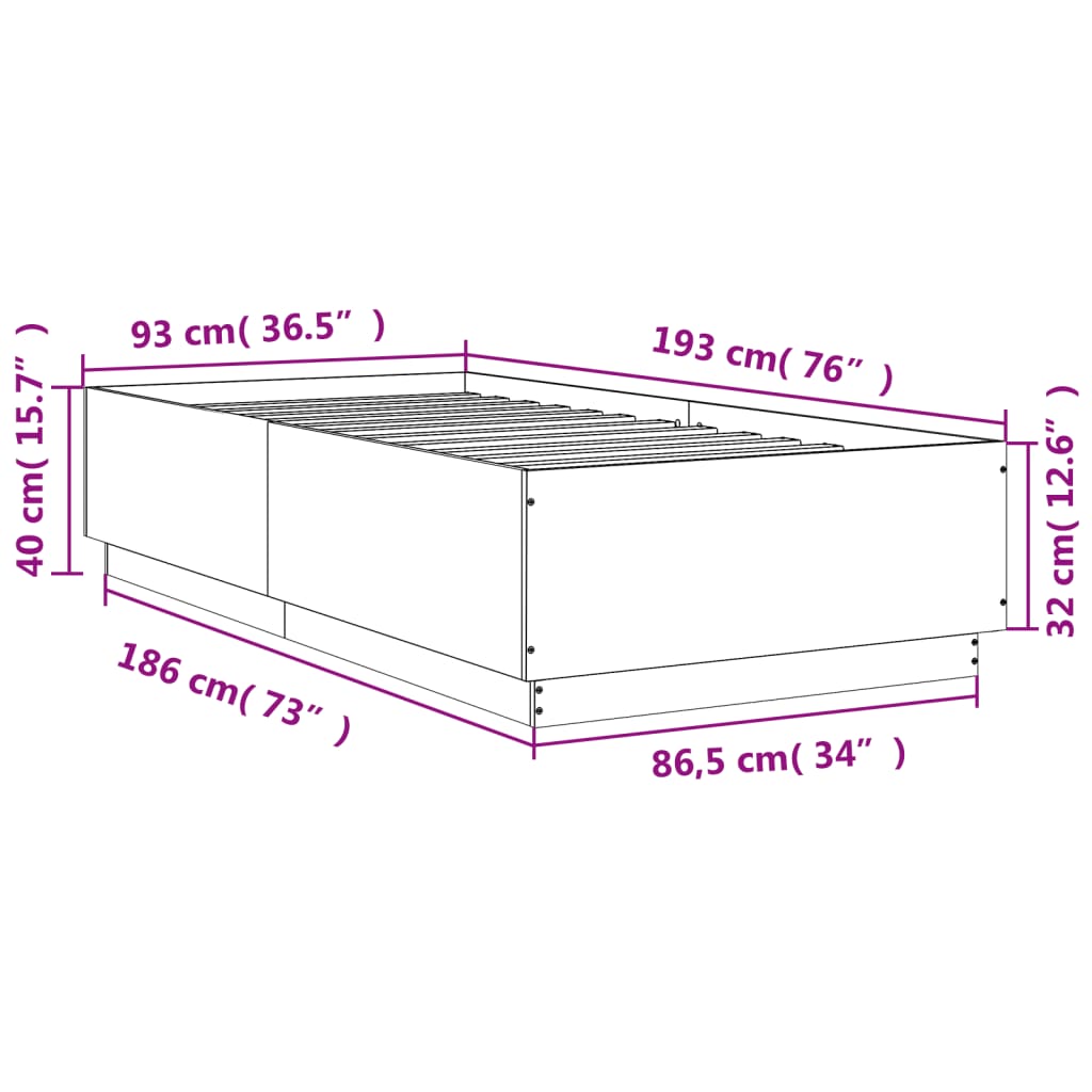 Sengeramme betonggrå 90x190 cm konstruert tre