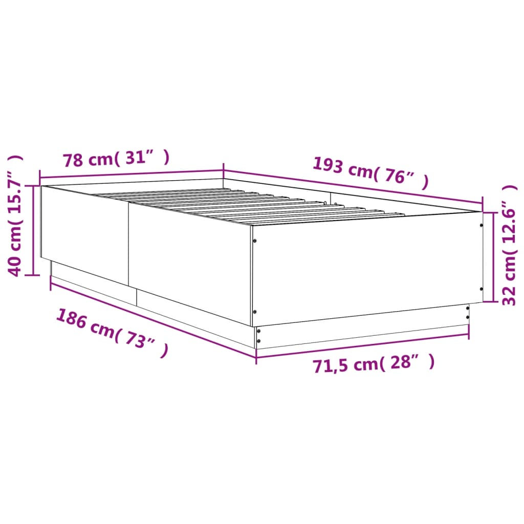 Sengeramme betonggrå 75x190 cm konstruert tre
