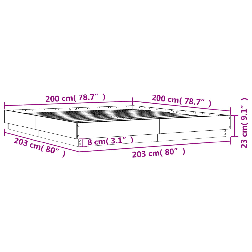 Sengeramme betonggrå 200x200 cm konstruert tre