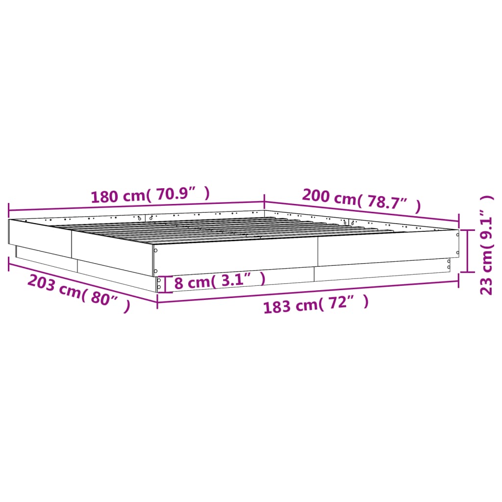 Sengeramme betonggrå 180x200 cm konstruert tre