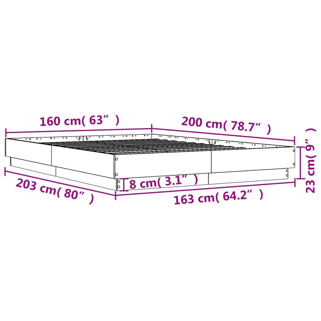 Sengeramme betonggrå 160x200 cm konstruert tre