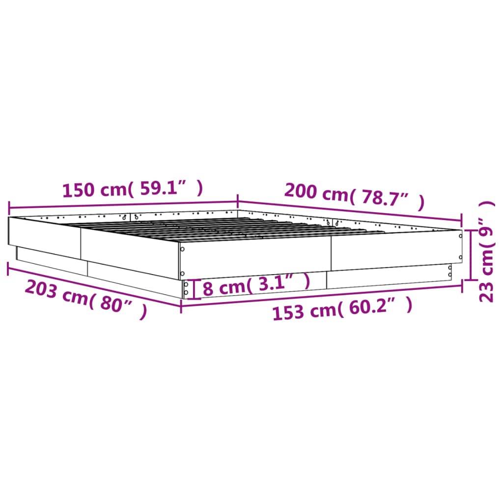 Sengeramme betonggrå 150x200 cm konstruert tre
