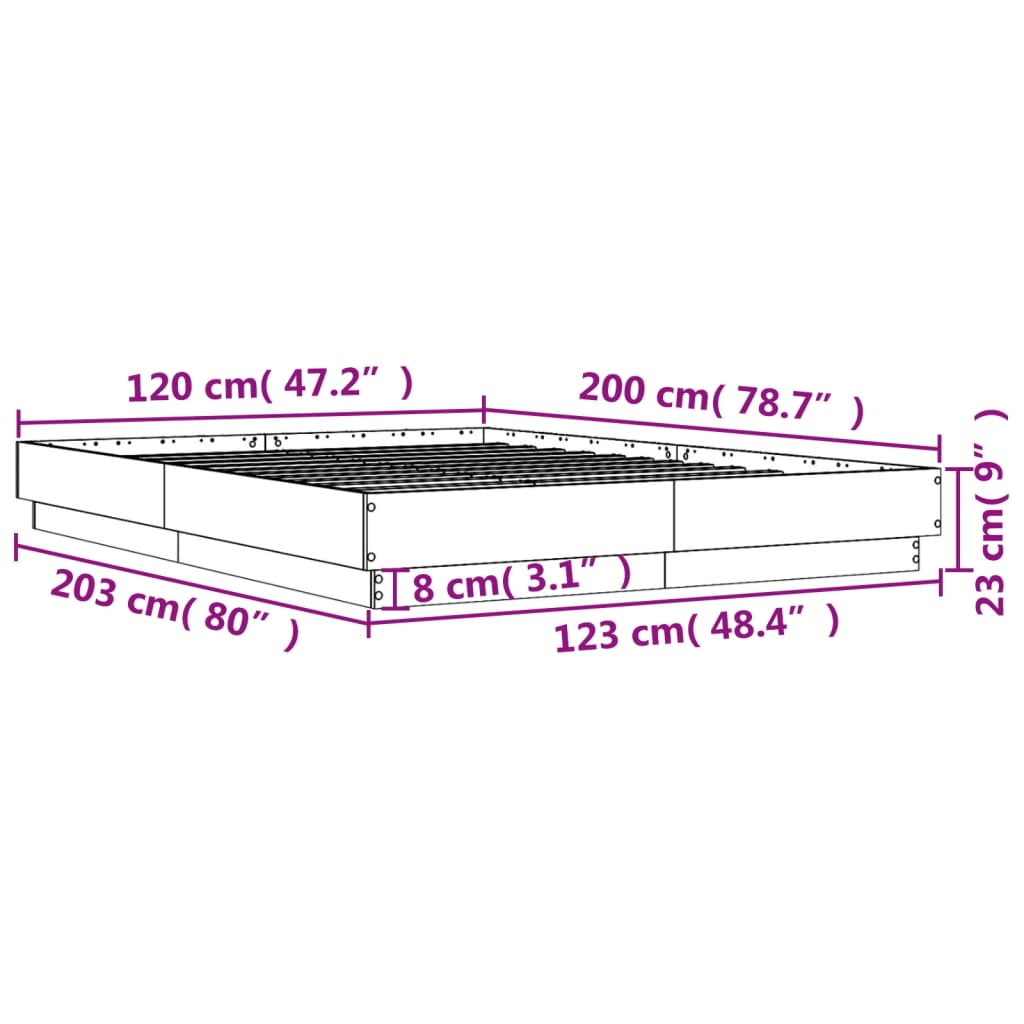 Sengeramme betonggrå 120x200 cm konstruert tre