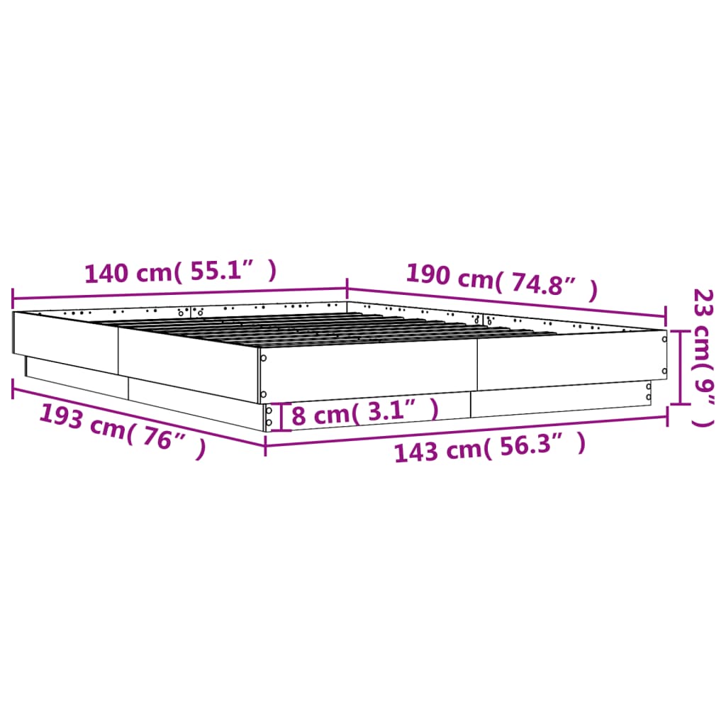 Sengeramme sonoma eik 140x190 cm konstruert tre
