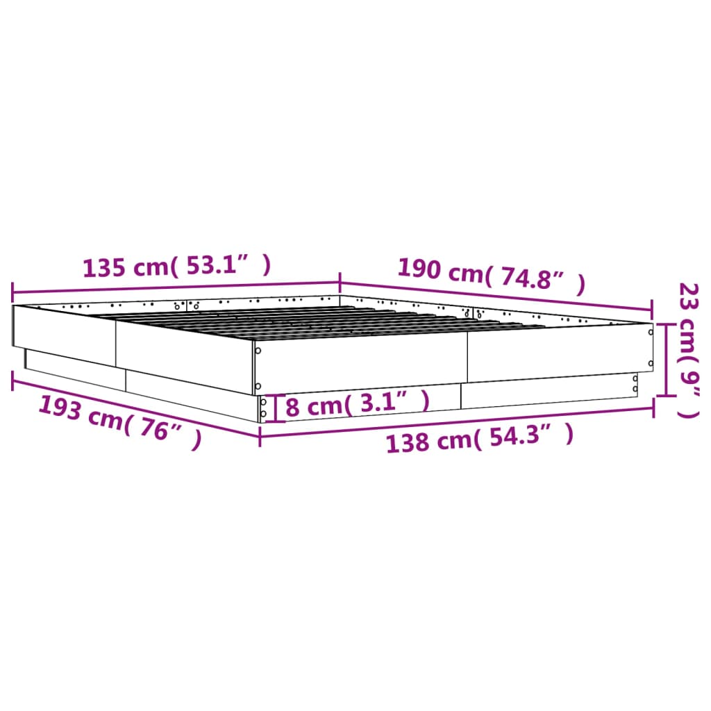 Sengeramme betonggrå 135x190 cm konstruert tre