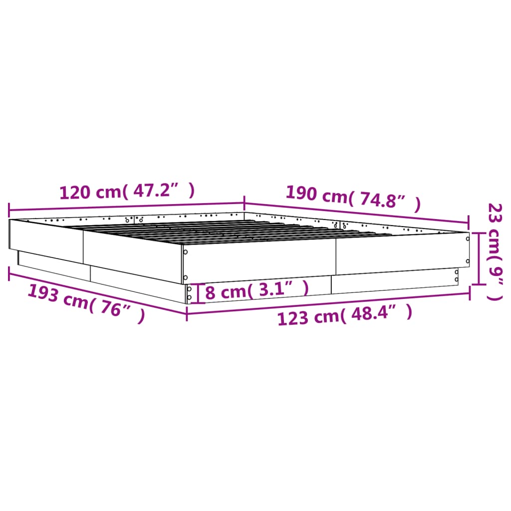 Sengeramme brun eik 120x190 cm konstruert tre